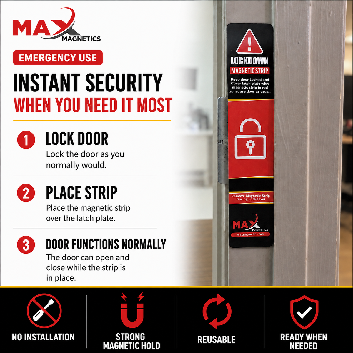 How to use the MAX Magnetics Lockdown Magnetic Strip on a door latch