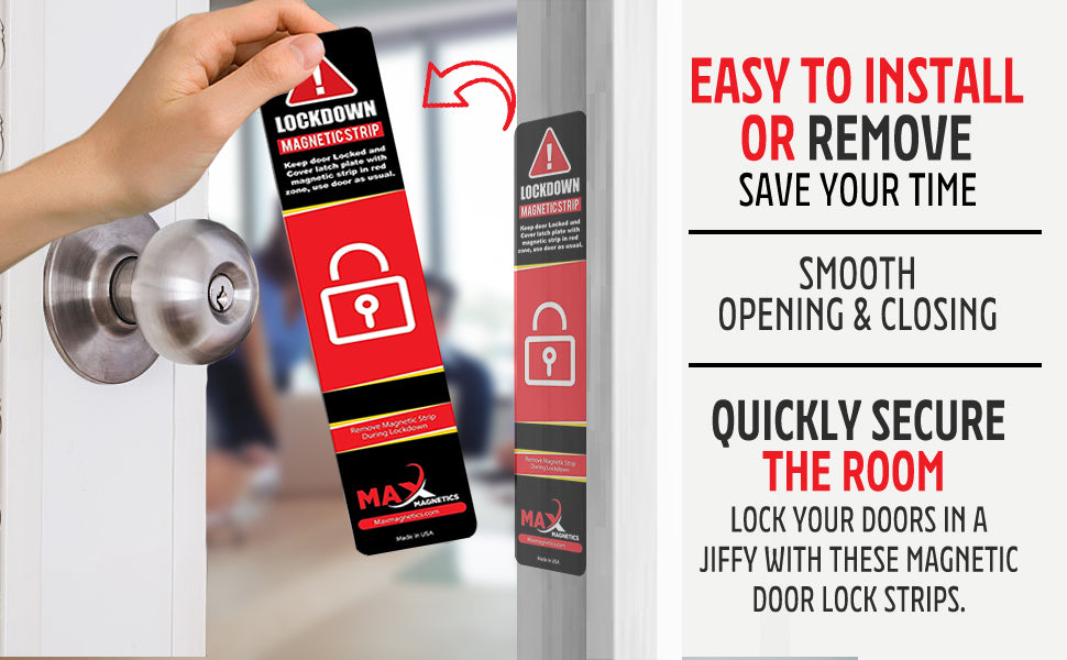 LOCKDOWN Magnetic Strips (50 Pack) - 40mil Strong For Classroom Door Security | Emergency Lockdown Tool