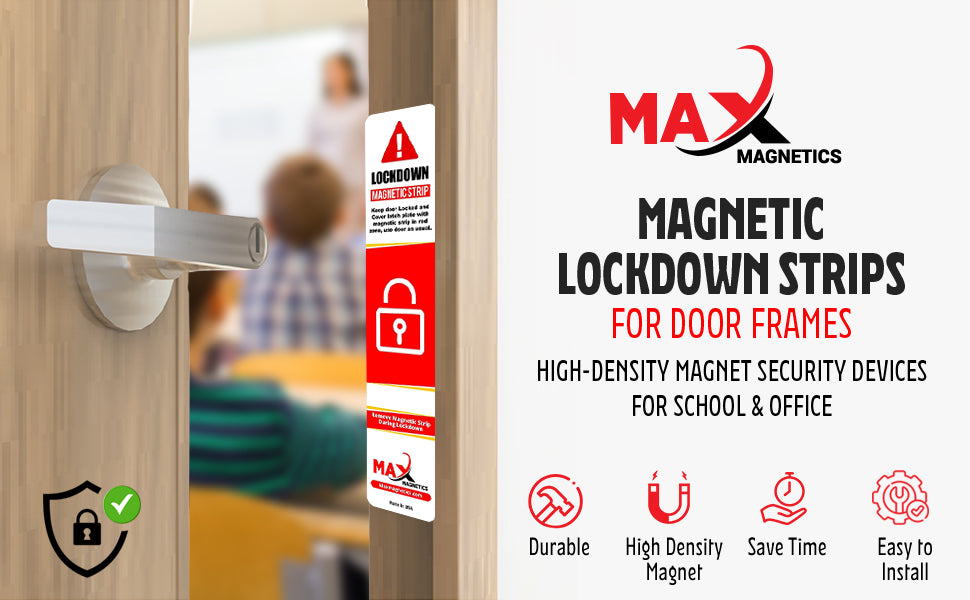 White Lockdown Magnetic Strips for School & Office Doors