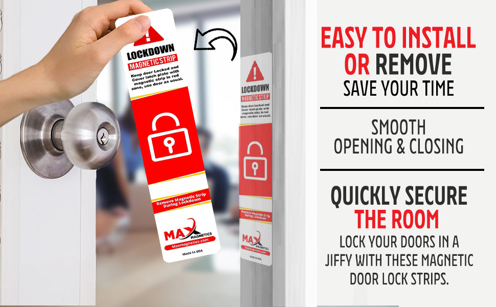 White Lockdown Magnetic Strips for School & Office Doors