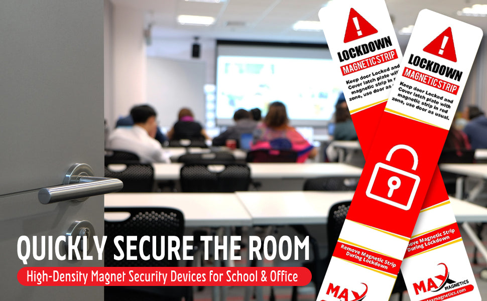 White Lockdown Magnetic Strips for School & Office Doors